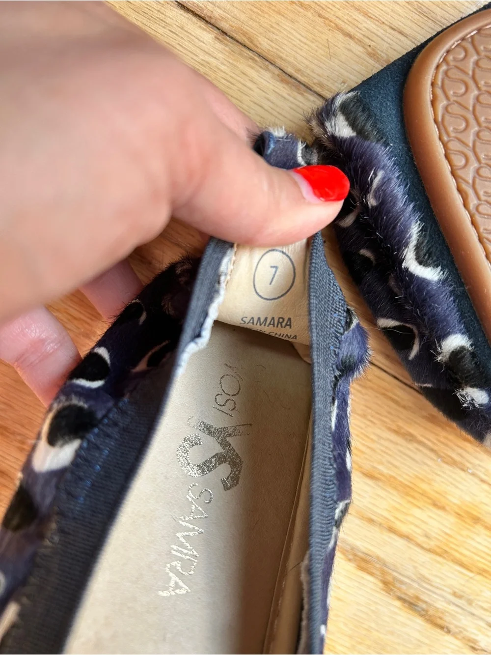 Yosi Samra Blue, Black, and White Leopard-Print Foldable Calf Hair Ballet Flats